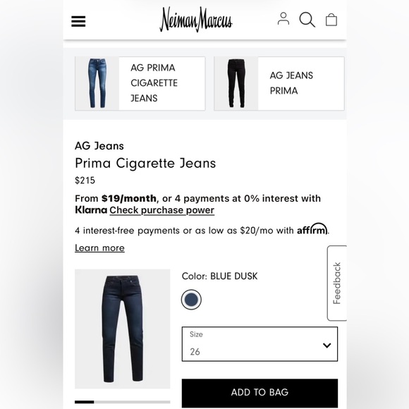 AG Jeans Women's Prima
Mid-Rise Cigarette Fit Ankle Jeans
Size 27R - Picture 5 of 10